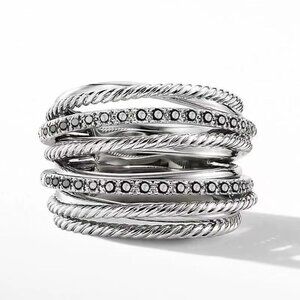 ▶Multi Layer Stacking Black Zircon Sterling Silver Plated Ring for Women, L037